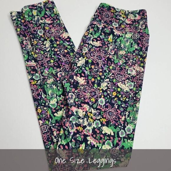 LuLaRoe OS Leggings One Size Floral Pink Green Blue NEW - Picture 1 of 1